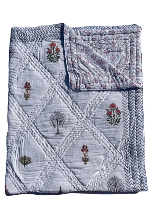 JAIPURI PERCALE HAND BLOCK PRINTED REVERSIBLE QUILT