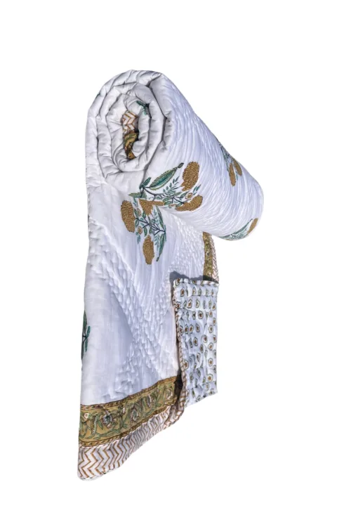 JAIPURI PERCALE HAND BLOCK PRINTED REVERSIBLE QUILT