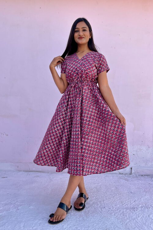 MADDER MOTIF TIE UP DRESS