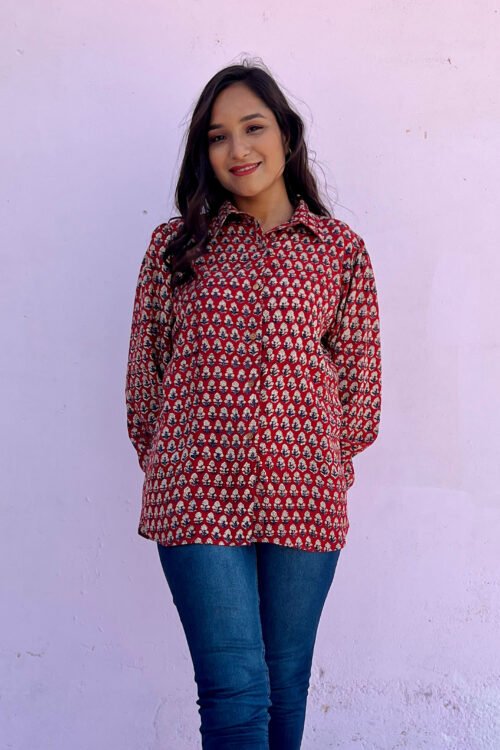 RUST ROSE PUFF SLEEVE SHIRT